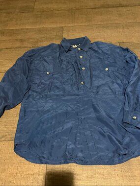 Clio Blue Silk Button-Down Blouse Womens L Shoulder Pads